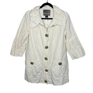 Mac & Jac Cream Off White Textured Utility Coat Jacket S Cargo 3/4 Puff Sleeve
